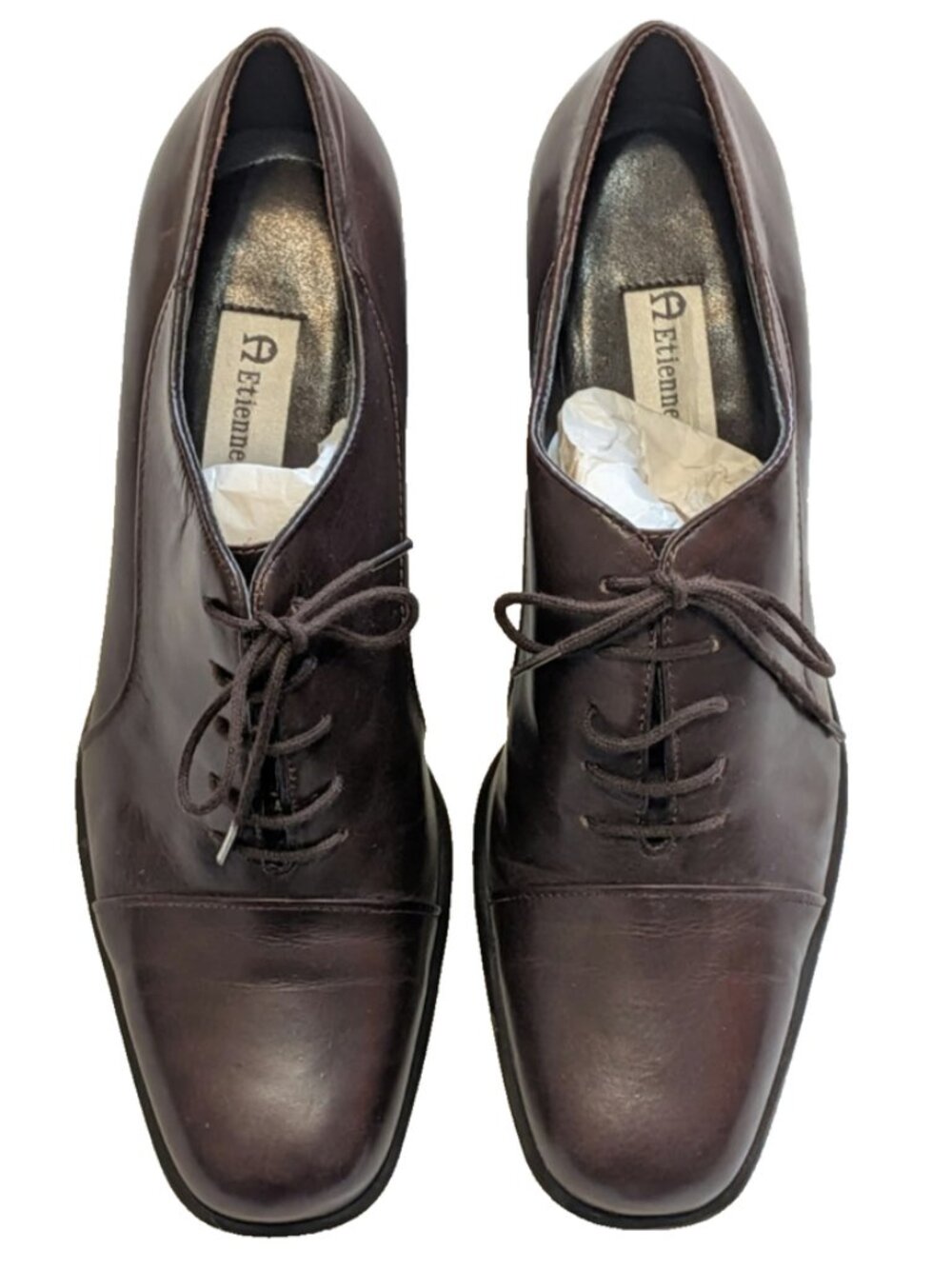Vintage Etienne Aigner Big City Oxford Heels Brown Leather Cap Toe Shoes 8